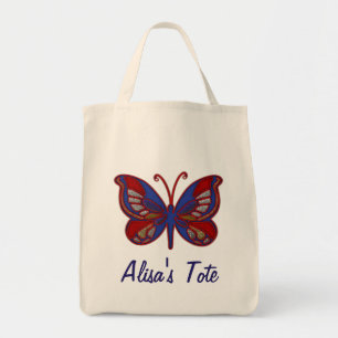 Red White Blue Butterfly Grocery Tote Bag Tragetasche