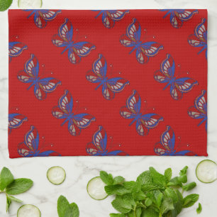 Red White Blue Butterfly Kitchtuch Geschirrtuch