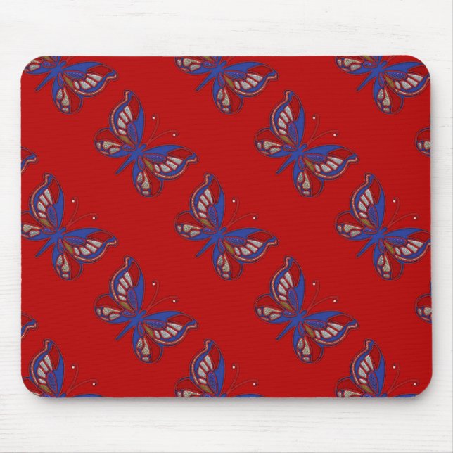 Red White Blue Butterfly Red Mousepad (Vorne)