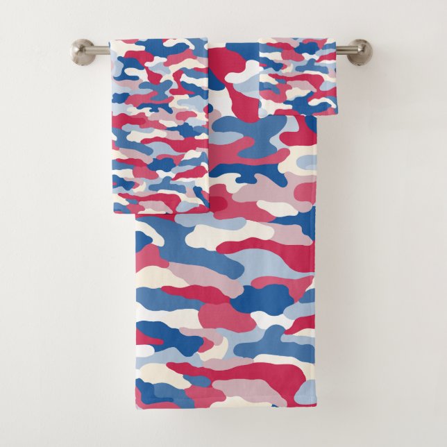 Red White & Blue Camouflage Badhandtuch Set (Insitu)