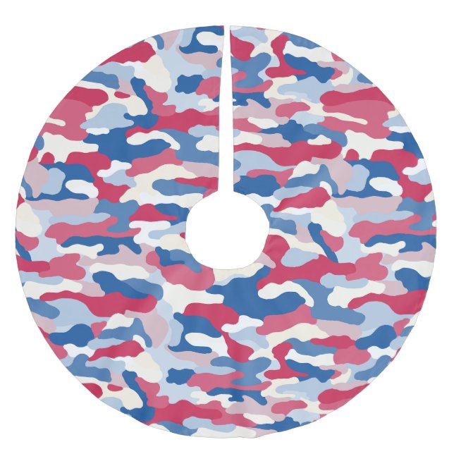 Red White & Blue Camouflage Polyester Weihnachtsbaumdecke (Vorderseite)
