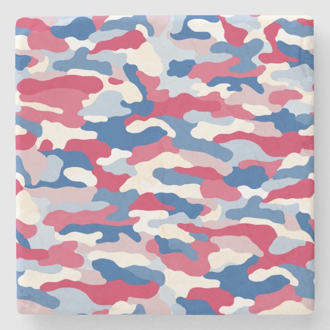 Red White & Blue Camouflage Steinuntersetzer (Vorderseite)