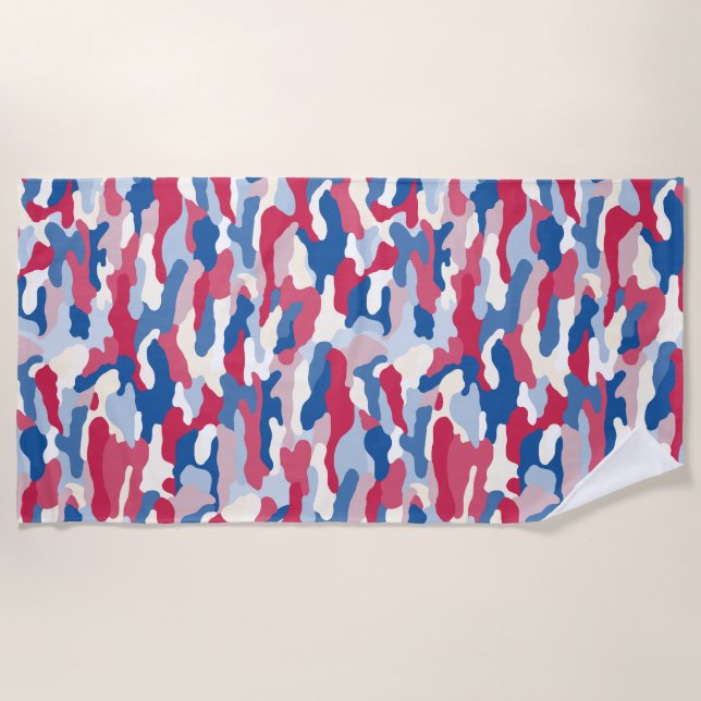 Red White & Blue Camouflage Strandtuch (Vorderseite)