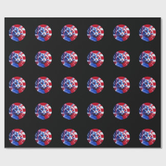 Red White & Blue Cat With American Flag Background Geschenkpapier