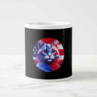 Red White & Blue Cat With American Flag Background Jumbo-Tasse