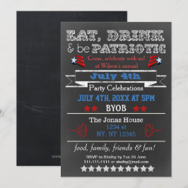 Red White Blue Chalkboard Juillet 4 Invitations de