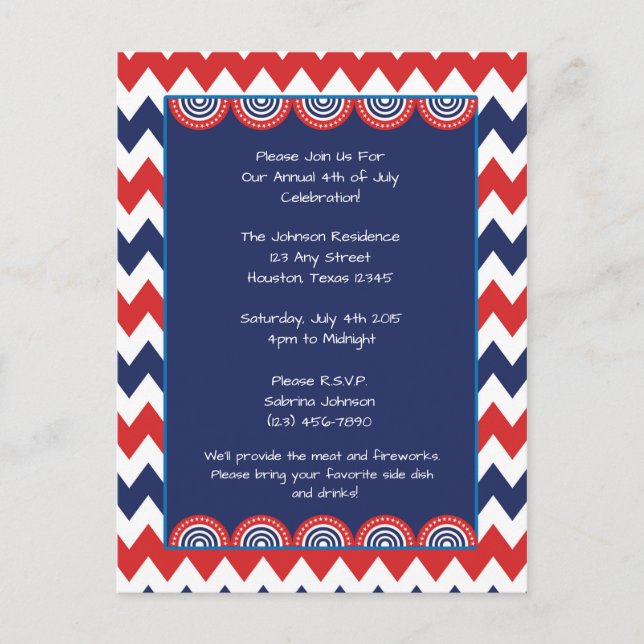 Red White Blue Chevron 4 juillet Invitation de la  (Devant)