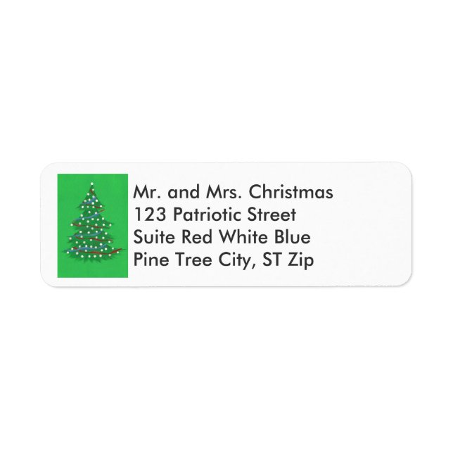 Red White Blue Christmas Tree Address Labels (Vorne)