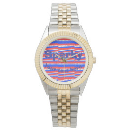 Red White Blue Circles Stripes  Armbanduhr