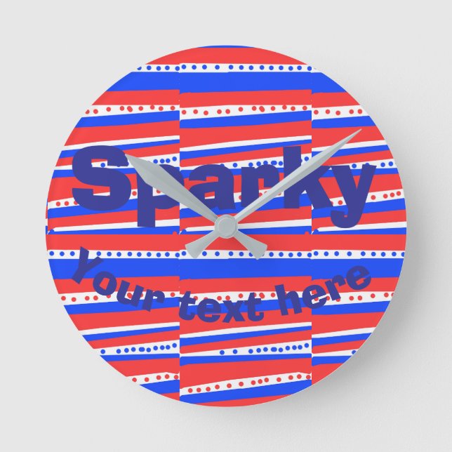 Red White Blue Circles Stripes  Runde Wanduhr (Vorderseite)