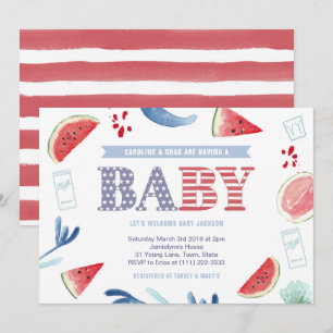 Red White Blue Cookout Paare Babydusche Einladung