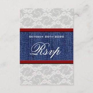 Red White & Blue Country Lace Wedding RSVP Karten