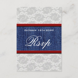 Red White & Blue Country Lace Wedding RSVP Karten