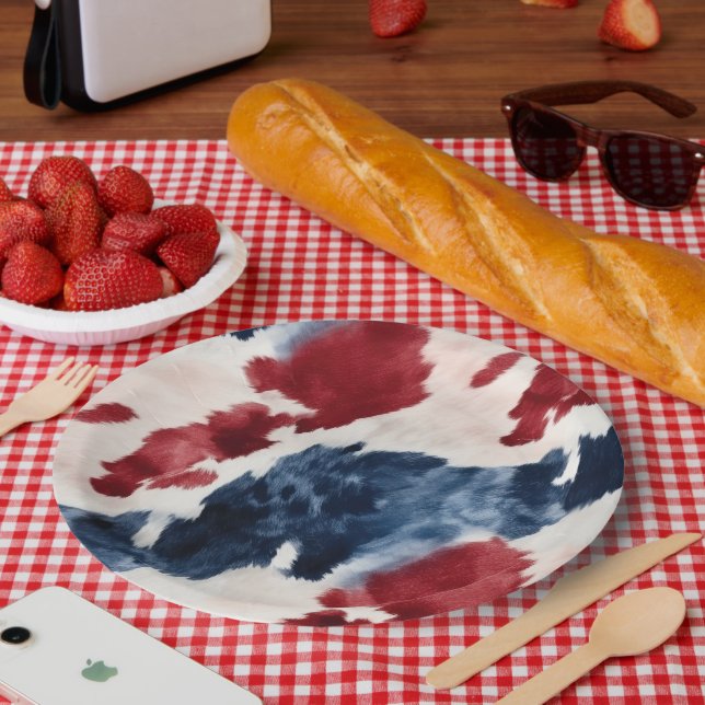 Red White Blue Cowhide Pappteller (Picknick)