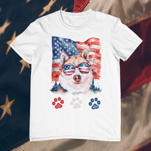 Red White Blue Cream Siberian Husky 4. Juli T-Shirt (Von Creator hochgeladen)
