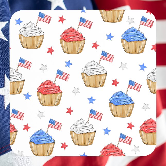 Red White Blue Cupcake Flag Star Patriotic Getränkeuntersetzer (Von Creator hochgeladen)