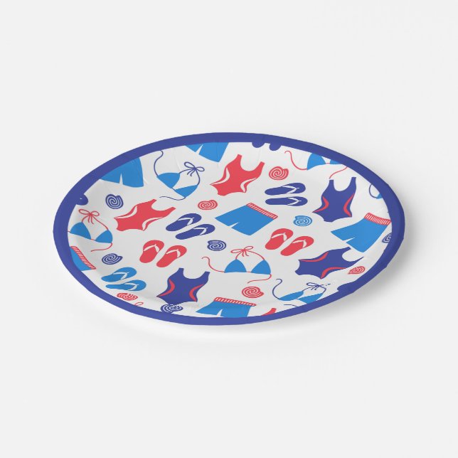 Red White Blue Drehen Flop Swimsuit-Muster Pappteller (Schrägansicht)