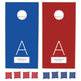 Red White Blue Family Modern Monogram Name