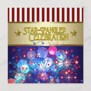 Red White & Blue Fireworks 4 juillet Invitations