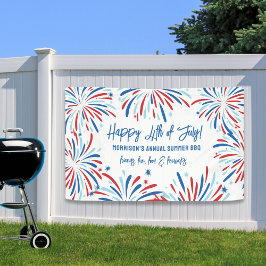 Red White Blue Fireworks 4. Juli Party Custom Banner