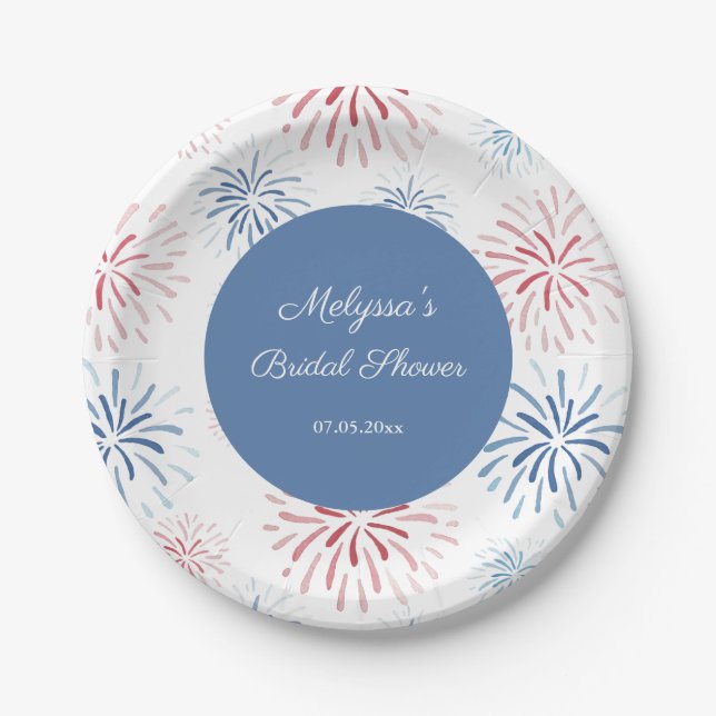 Red White Blue Fireworks Paare Dusche Cookout Pappteller (Vorderseite)