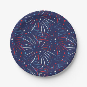 Red White Blue Fireworks Stars Pappteller