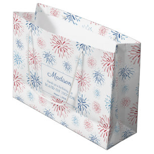 Red White Blue Fireworks Wedding Party Danke Große Geschenktüte