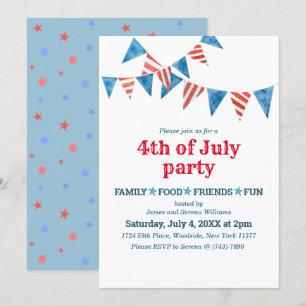 Red White Blue Flags 4. Juli Party Einladung