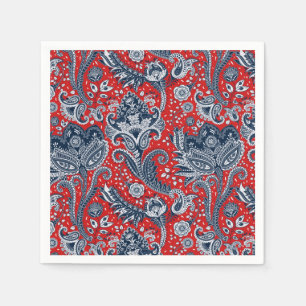 Red White & Blue Floral Paisley Bohemisch Boho Serviette