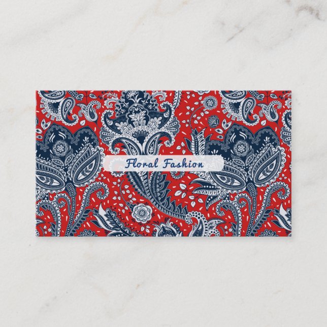 Red White & Blue Floral Paisley Bohemisch Boho Visitenkarte (Vorderseite)