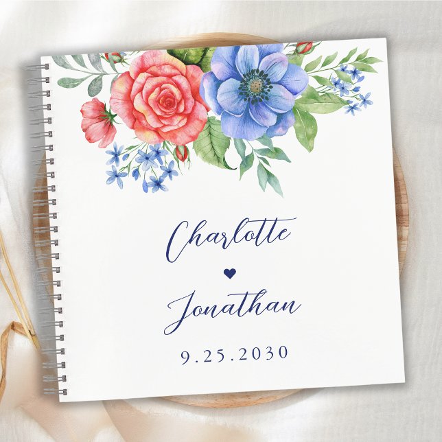 Red White Blue Floral Patriotic Wedding Guestbook Notizbuch (Von Creator hochgeladen)