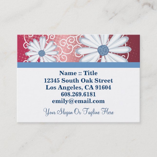 Red White Blue Floral Tribal Daisy Tattoo Muster Visitenkarte (Vorderseite)