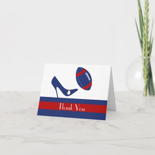 Red, White & Blue Football Wedding Dankeschön Card Dankeskarte (Vorderseite)