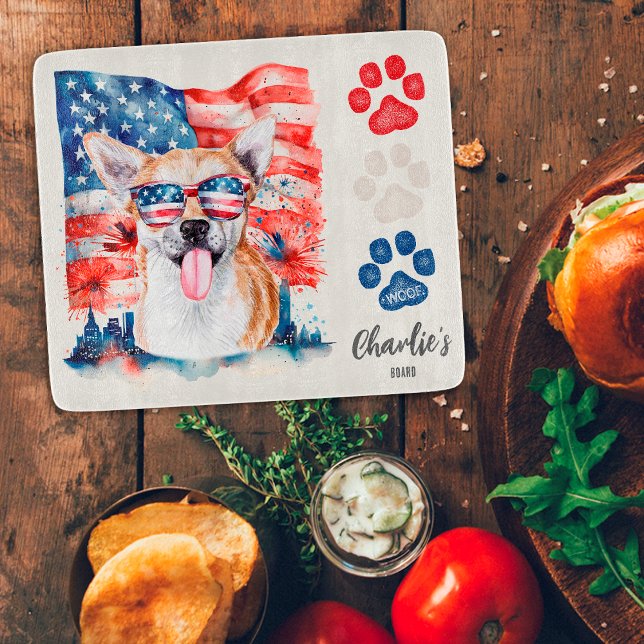 Red White Blue Funny Cool Chihuahua American Flag Schneidebrett (Von Creator hochgeladen)