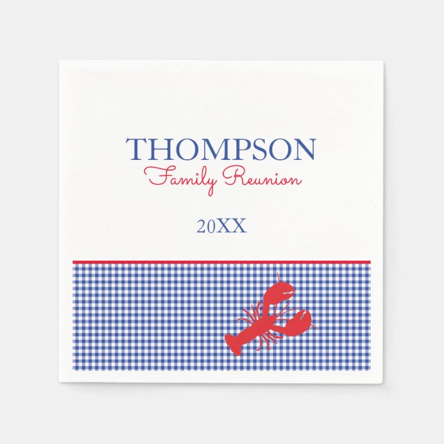 Red White Blue Gingham Preppy Lobster Custom Text Serviette (Vorderseite)