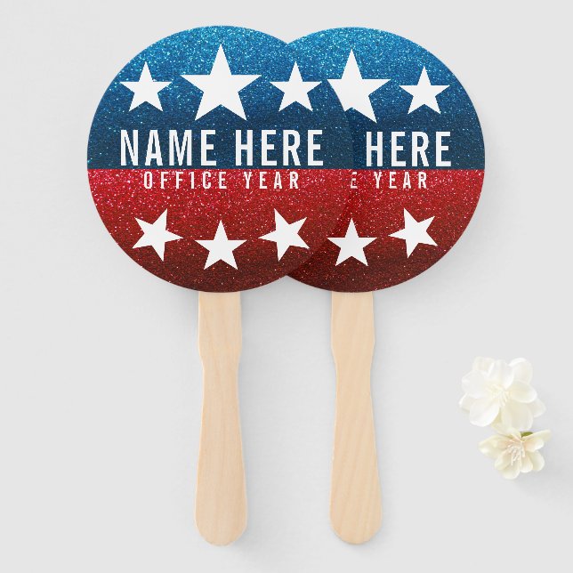 Red White Blue Glitzer American Campaign Template Fächer (Vorne und Hinten)