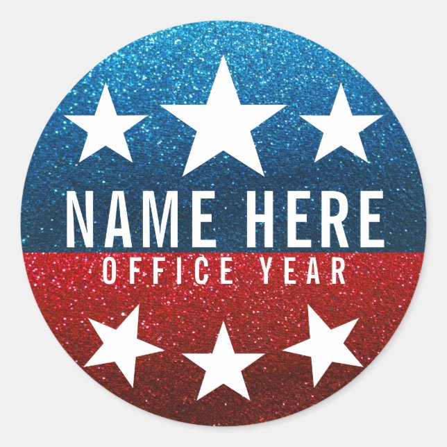 Red White Blue Glitzer American Campaign Template Runder Aufkleber (Vorderseite)