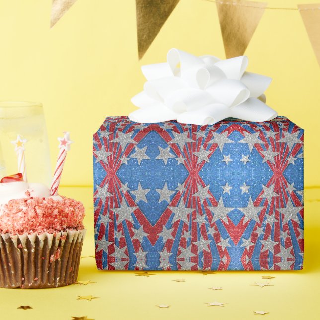 Red White Blue Glitzer American Flag Stars Streife Geschenkpapier (Geburtstagsparty)
