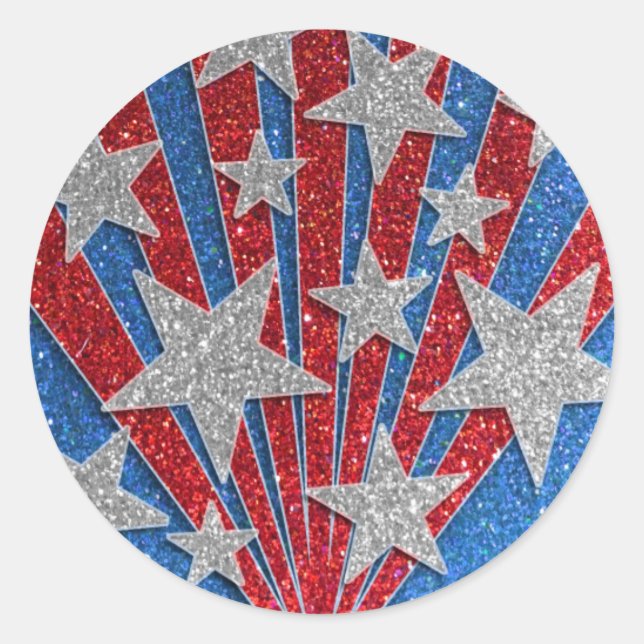 Red White Blue Glitzer American Flag Stars Streife Runder Aufkleber (Vorderseite)