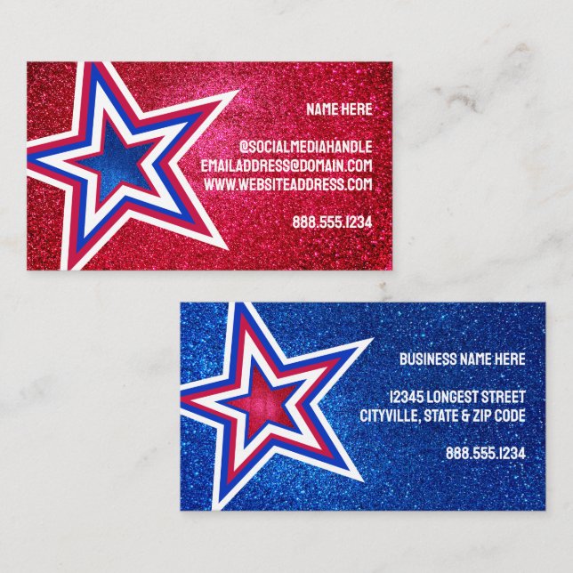 Red White Blue Glitzer American Stars Template Visitenkarte (Vorne/Hinten)