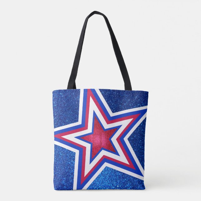 Red White Blue Glitzer American US Flagge Tasche (Rückseite)