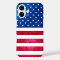 Red White Blue Glitzer Patriotic American Flag