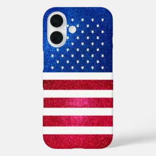 Red White Blue Glitzer Patriotic American Flag iPhone 16 Hülle