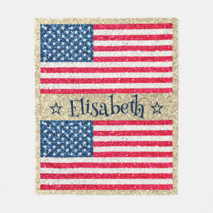 Red White Blue Glitzer Patriotic American USA Flag Fleecedecke