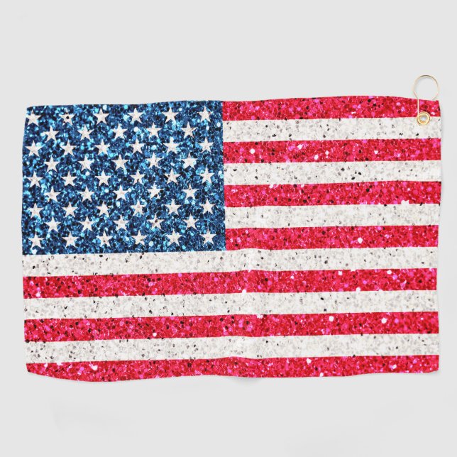 Red White Blue Glitzer Patriotic American USA Flag Golfhandtuch (Horizontal)