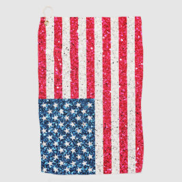 Red White Blue Glitzer Patriotic American USA Flag Golfhandtuch