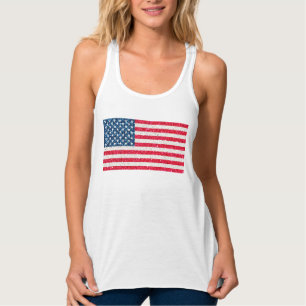 Red White Blue Glitzer Patriotic American USA Flag Tank Top