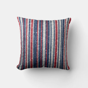 Red White Blue Glitzern Streifen Trendy Sparkle Gl Kissen