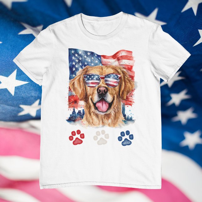 Red White Blue Golden Retriever Dog 4. Juli T-Shirt (Von Creator hochgeladen)