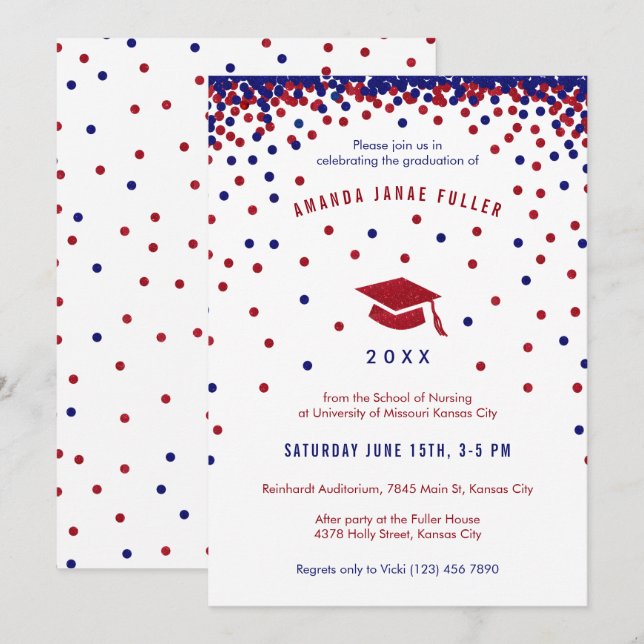 Red, White & Blue Graduation Party Einladung (Vorne/Hinten)